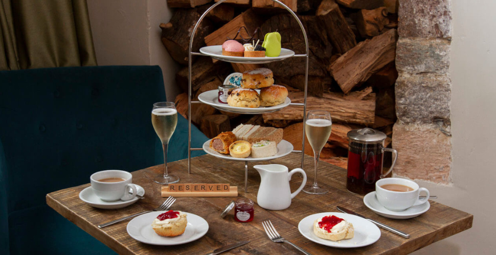 A photograph of an afternoon tea by Boringdon Hall Hotel